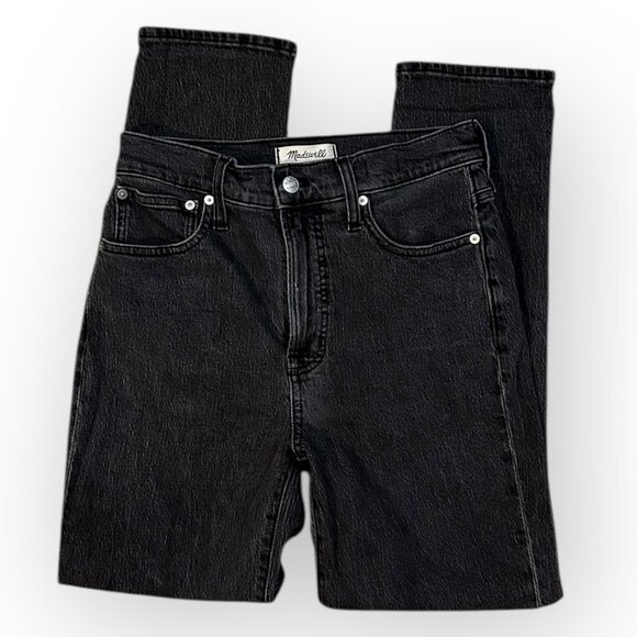 Madewell The Perfect Vintage Jeans High Waisted Black Wash Frayed Hem - Picture 1 of 5